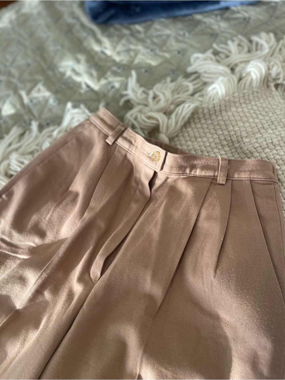 Pendleton High-Rise Camel Pleated Wool Trousers - Picture 4 of 9